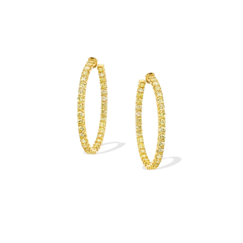 Gold and 12.55ct Fancy Intense Yellow, Fancy Vivid Yellow Diamond Hoop Earrings