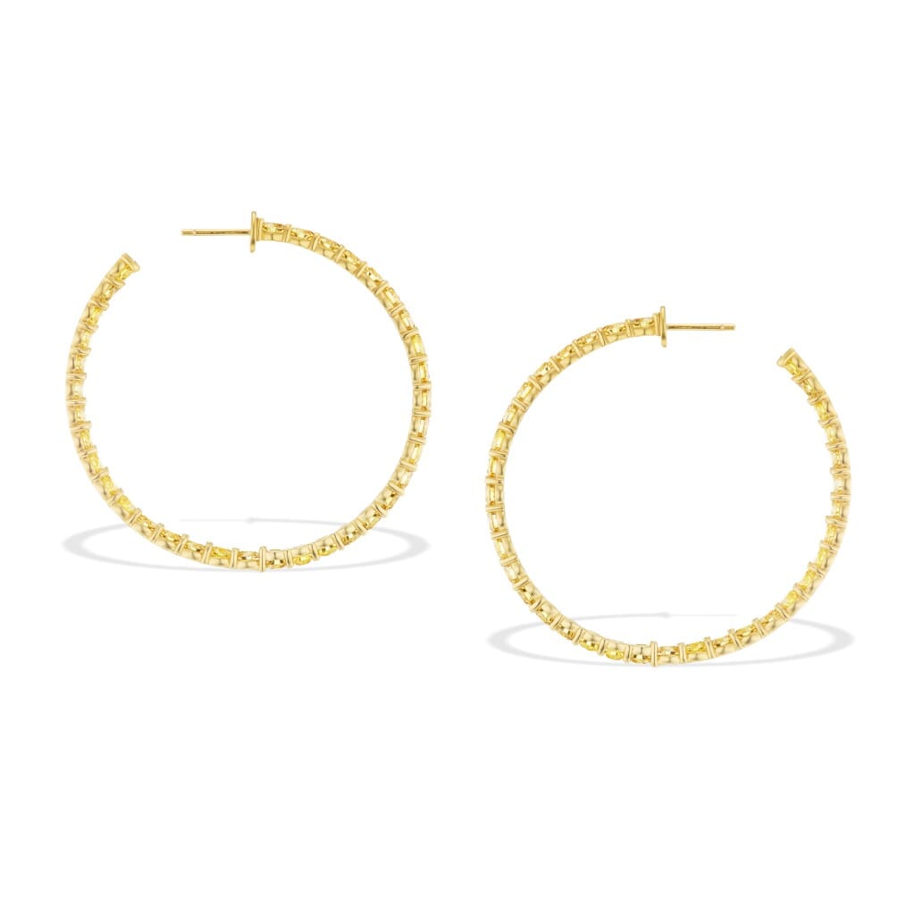 Gold and 12.55ct Fancy Intense Yellow, Fancy Vivid Yellow Diamond Hoop Earrings