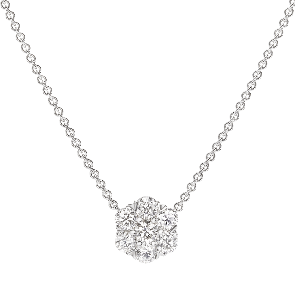 White Gold and Diamond Cluster Pendant Necklace