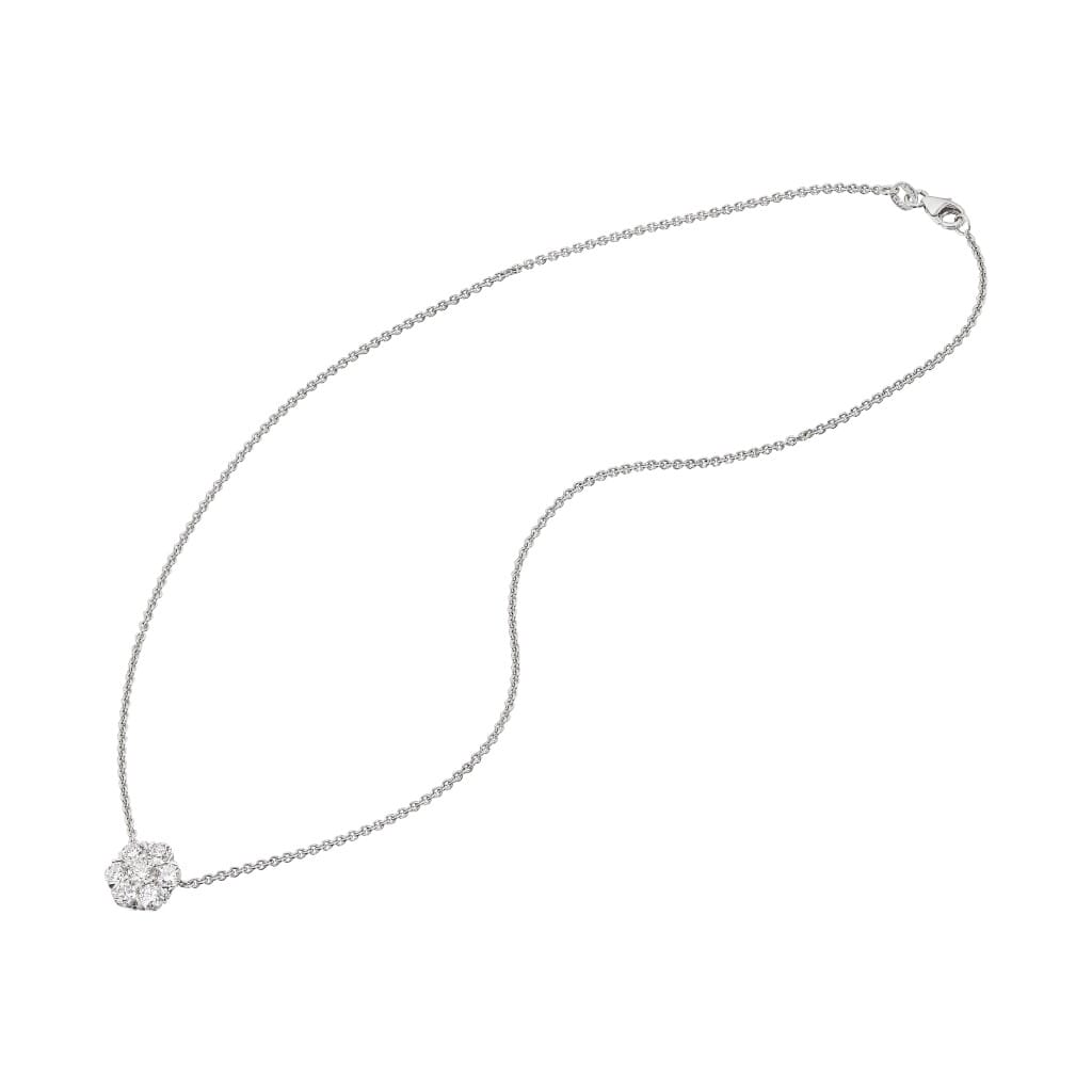 White Gold and Diamond Cluster Pendant Necklace