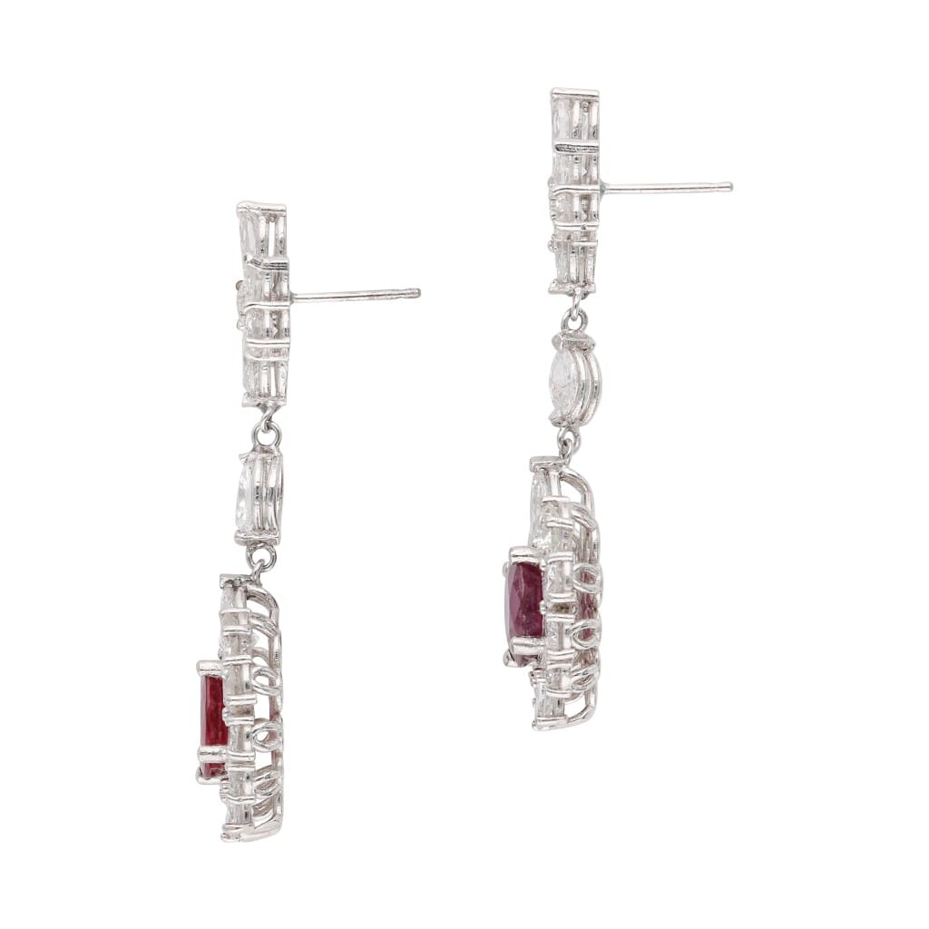 Platinum, Diamond and Ruby Drop Earrings