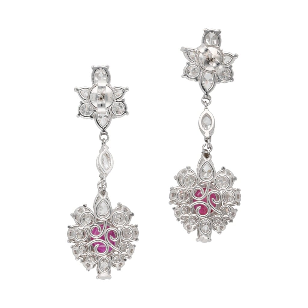 Platinum, Diamond and Ruby Drop Earrings