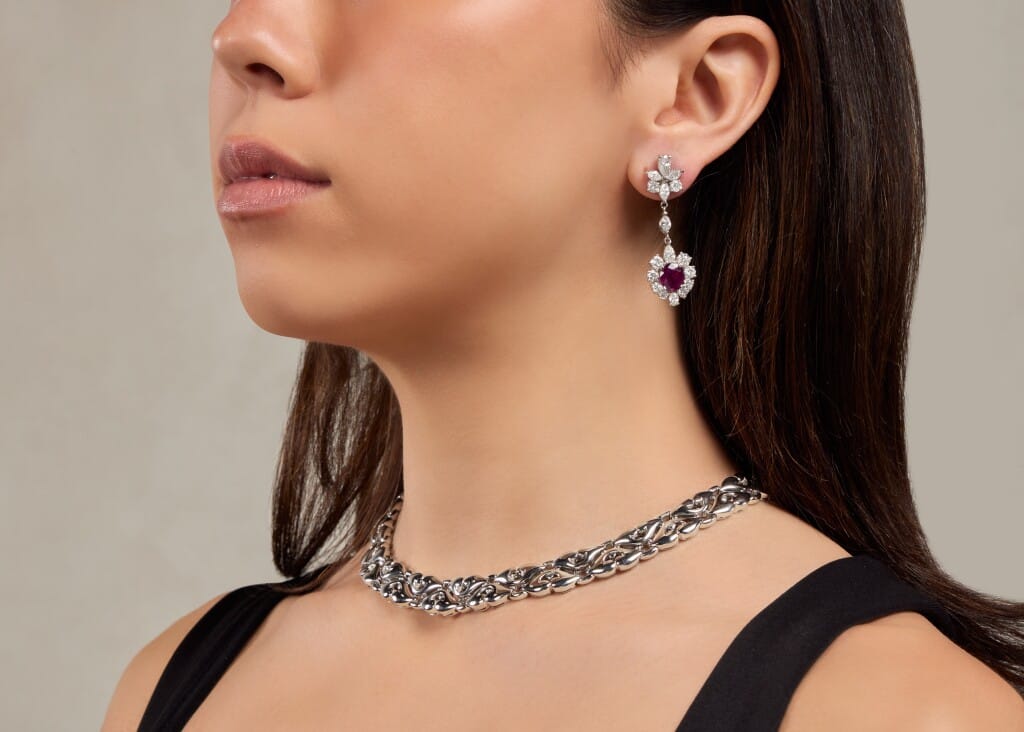 Platinum, Diamond and Ruby Drop Earrings