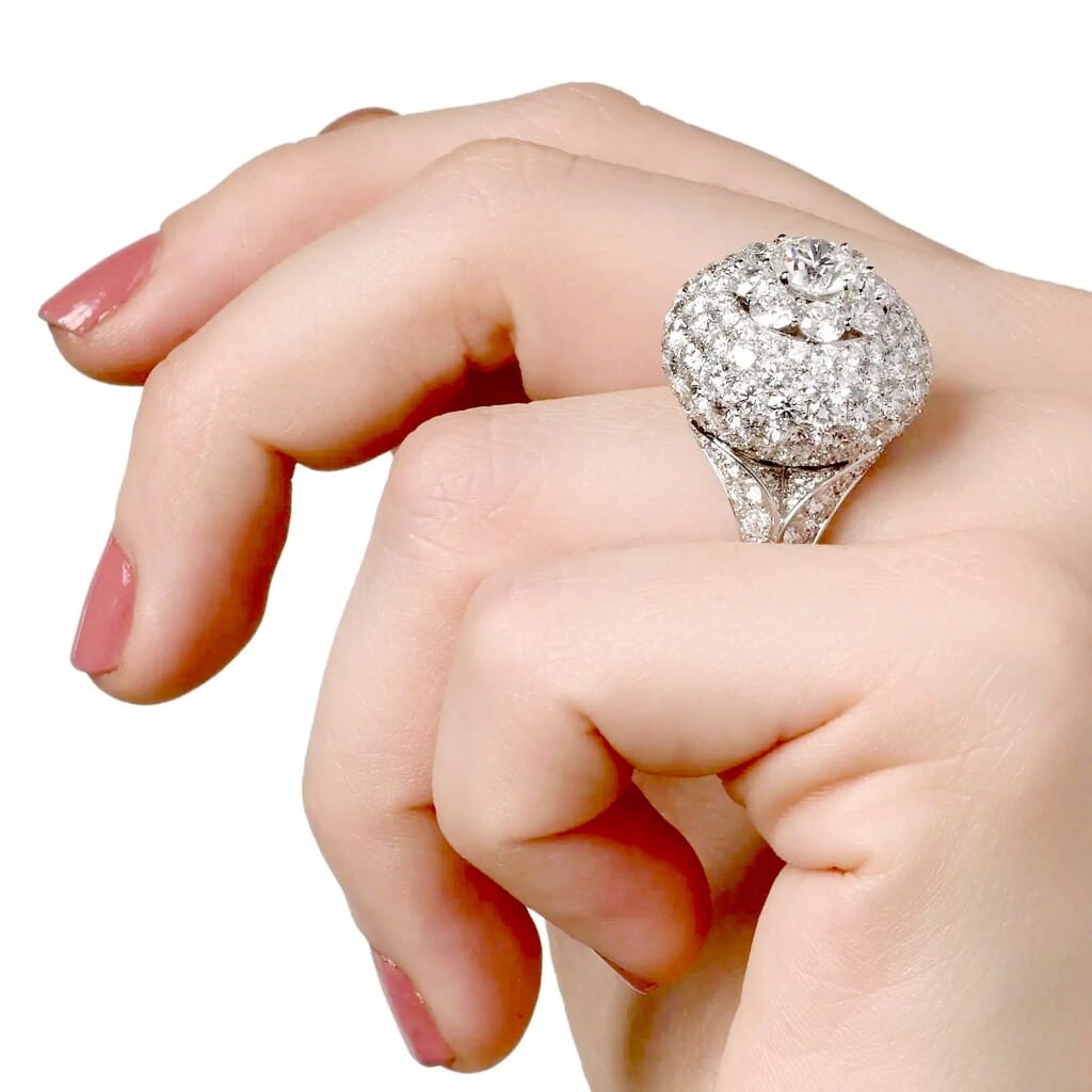 White Gold and Diamond Bombé Ring