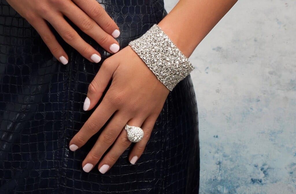 White Gold and Diamond Bombé Ring