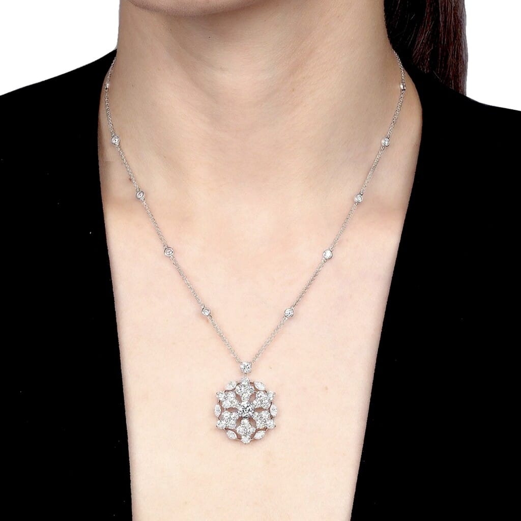 White Gold and Diamond Snowflake Necklace