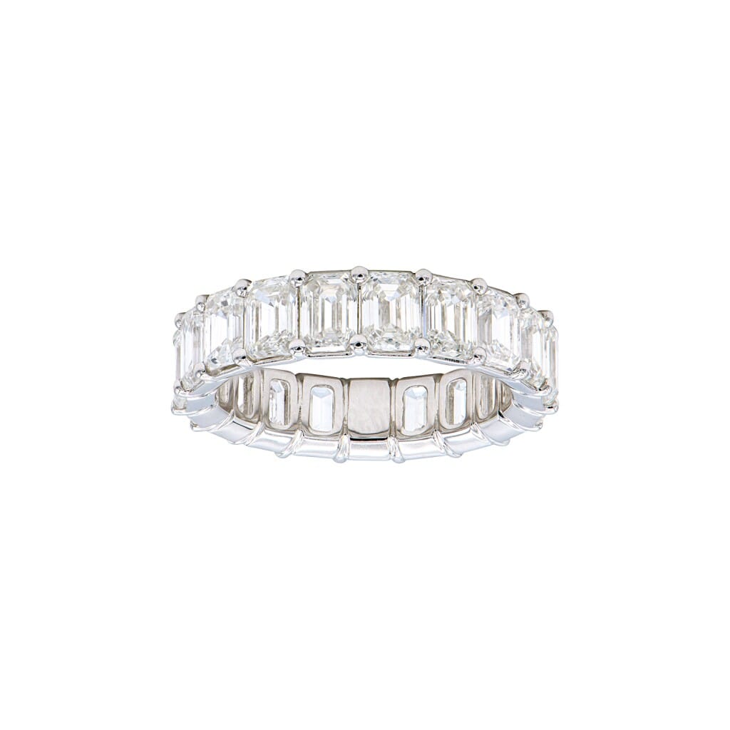 White Gold and 5.85ctw Emerald Cut Diamond Eternity Band Ring