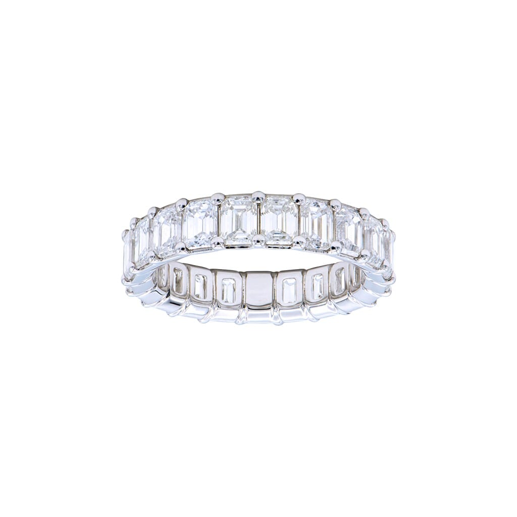 White Gold and 5.35ctw Emerald Cut Diamond Eternity Band Ring