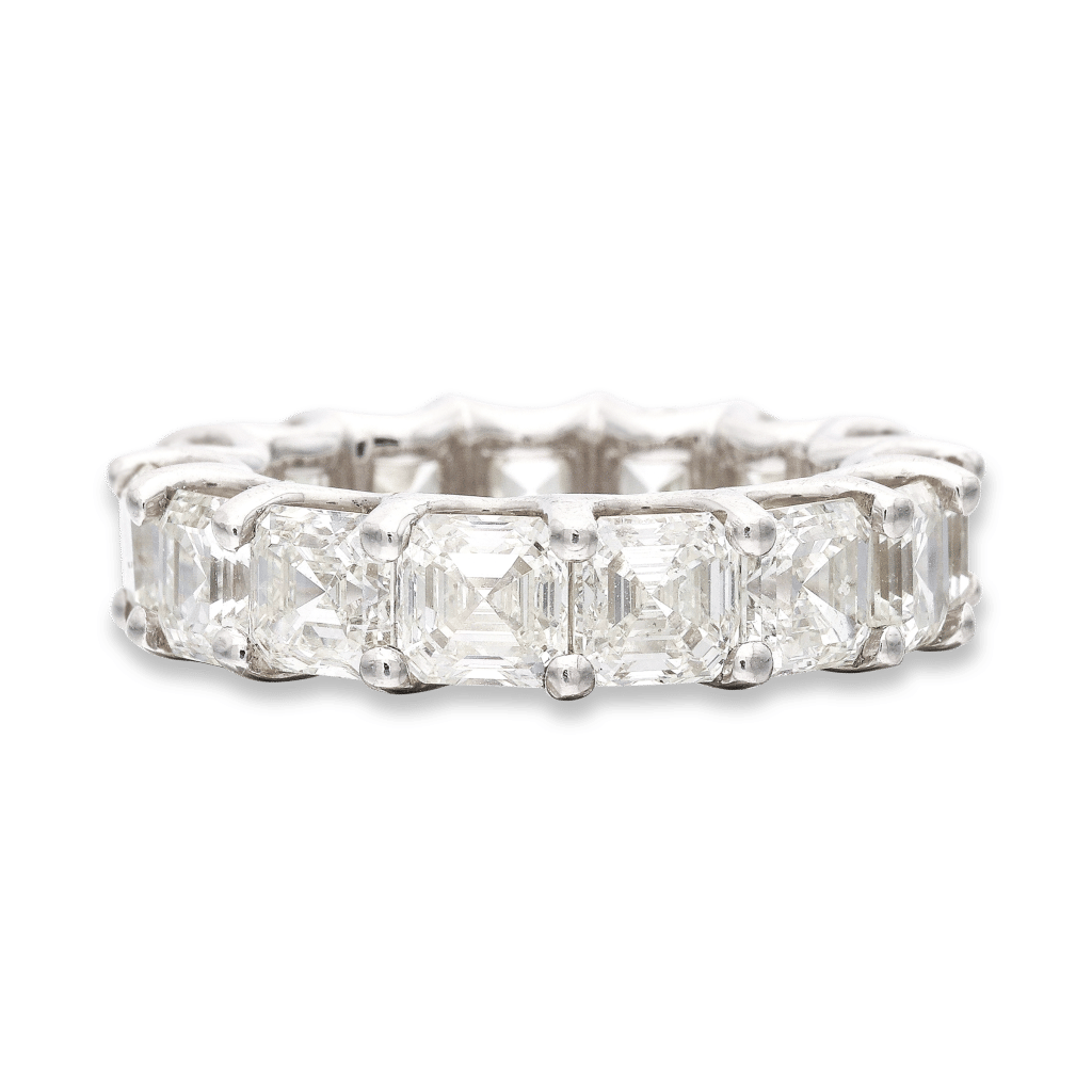 Platinum and 10.95ctw Asscher Cut Diamond Eternity Band Ring