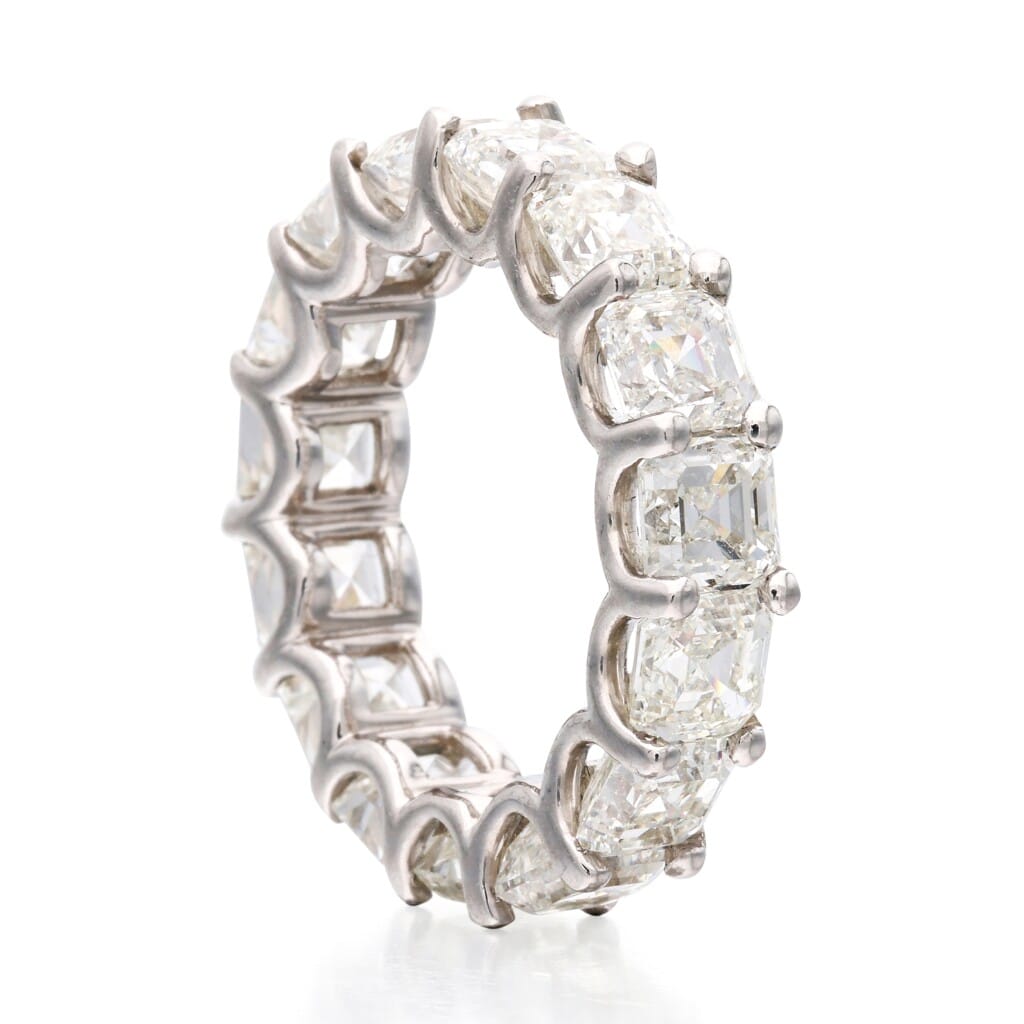 Platinum and 10.95ctw Asscher Cut Diamond Eternity Band Ring