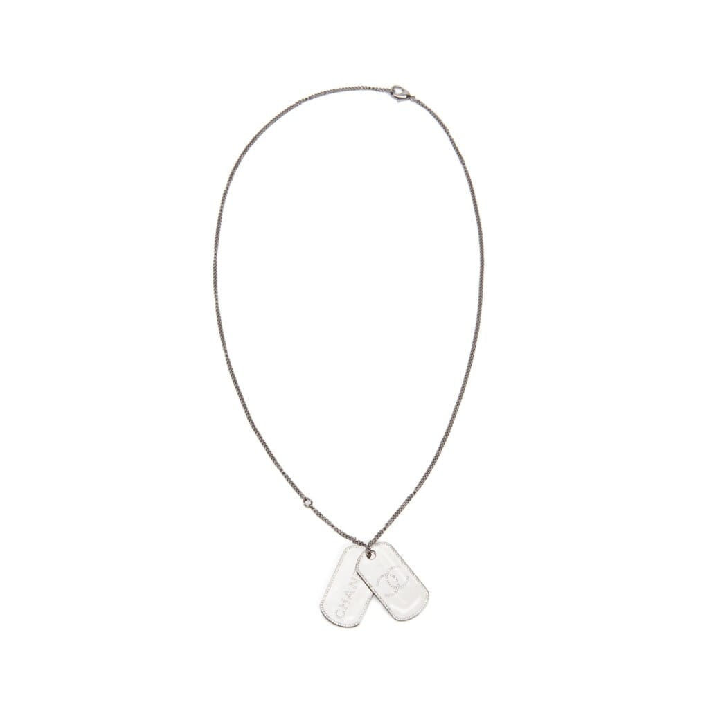 Silver Metal, Ruthenium and Strass CC Dog Tag Necklace, 2020