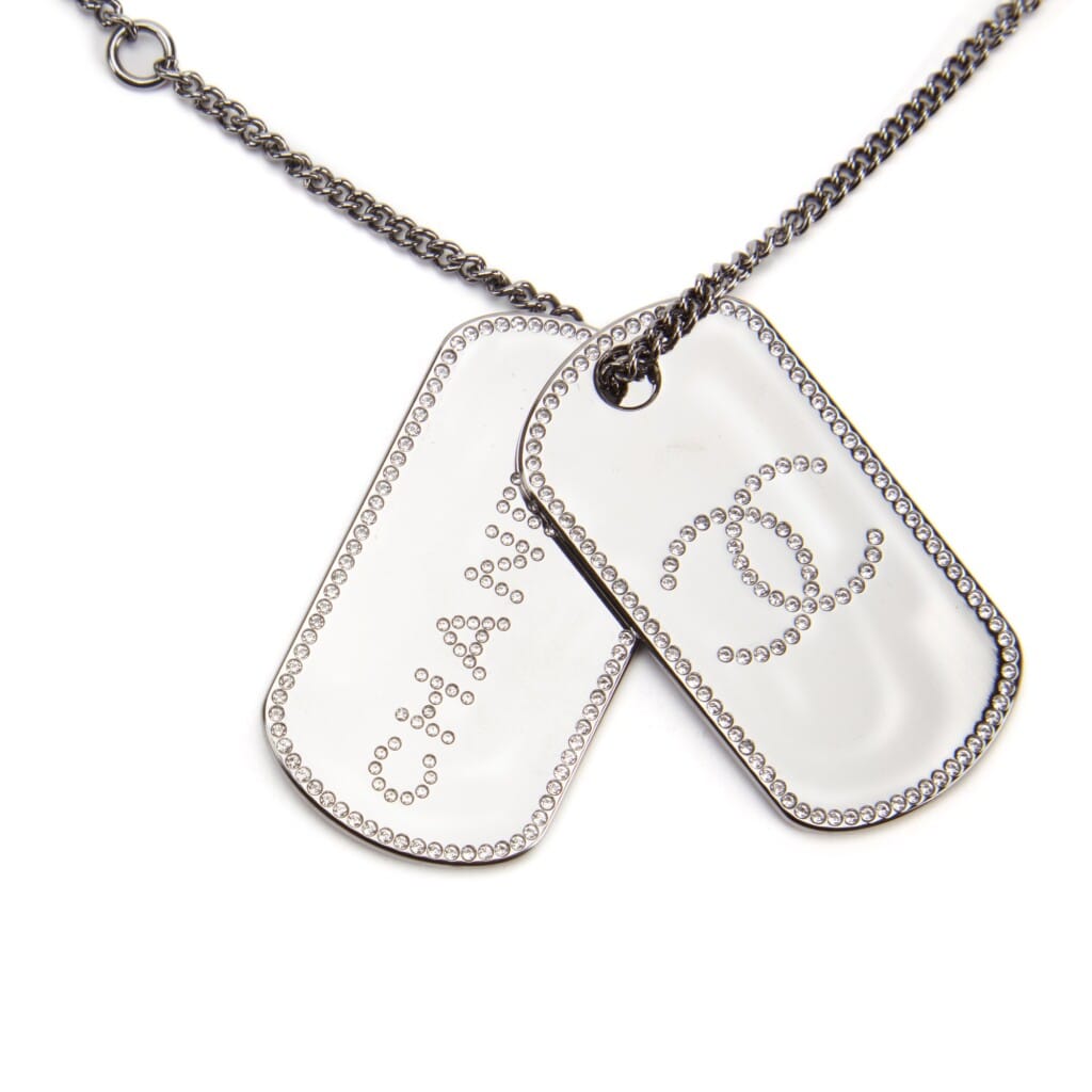 Silver Metal, Ruthenium and Strass CC Dog Tag Necklace, 2020