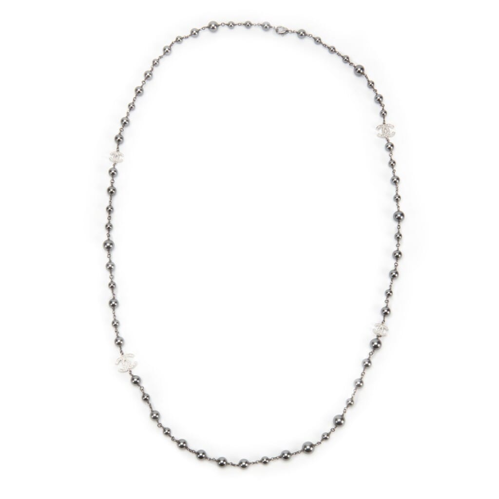 Gray Imitation Pearl, Strass and Ruthenium CC Necklace