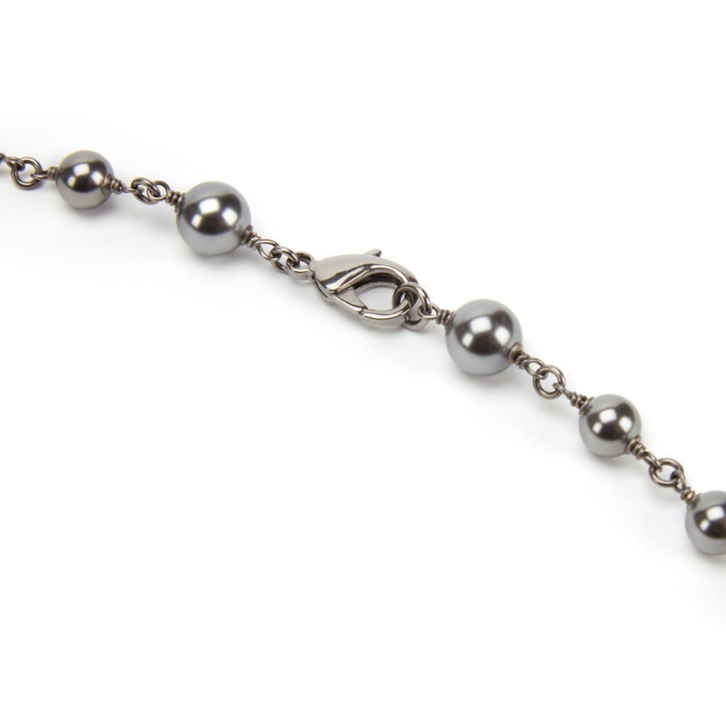 Gray Imitation Pearl, Strass and Ruthenium CC Necklace