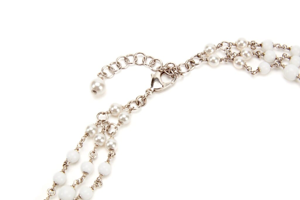 White Imitation Pearl, Glass and Strass CC Necklace, 2019