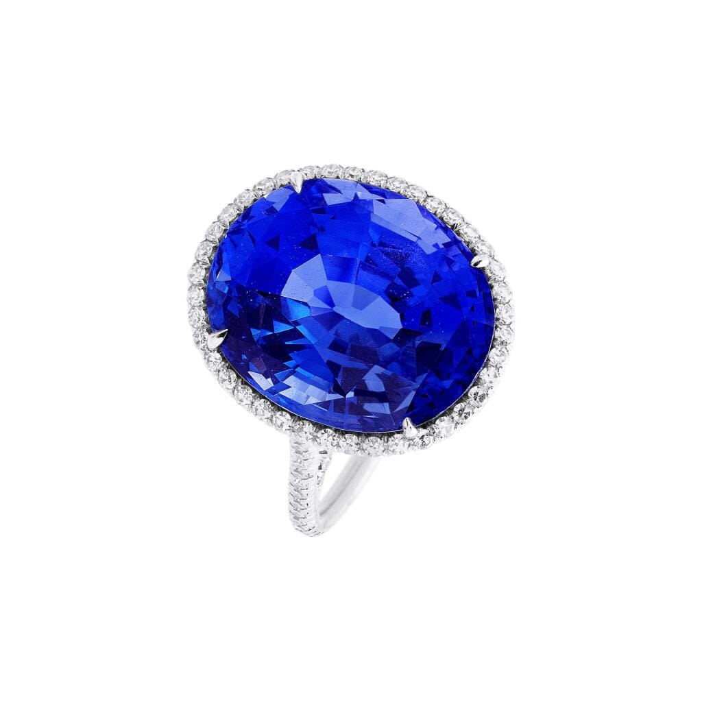 Platinum, 17.38ct Ceylon Sapphire and Diamond Ring