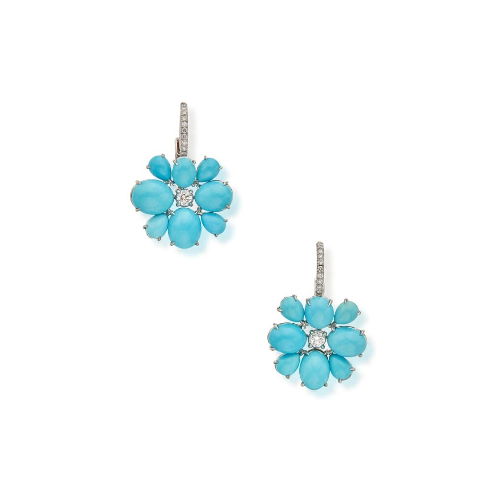 Platinum, Turquoise and Diamond Pendant Earrings