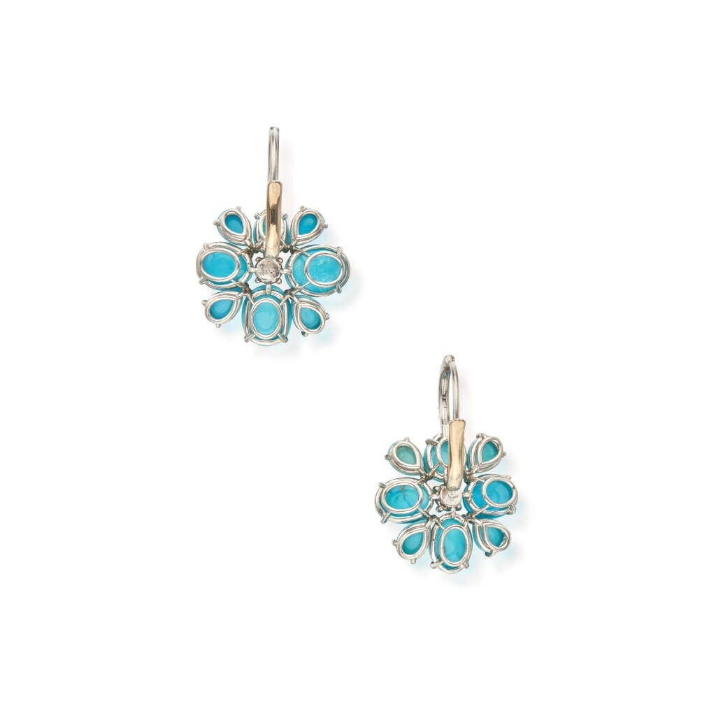 Platinum, Turquoise and Diamond Pendant Earrings