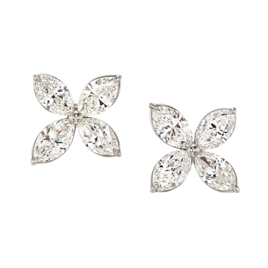 Platinum and Diamond Floral Stud Earrings