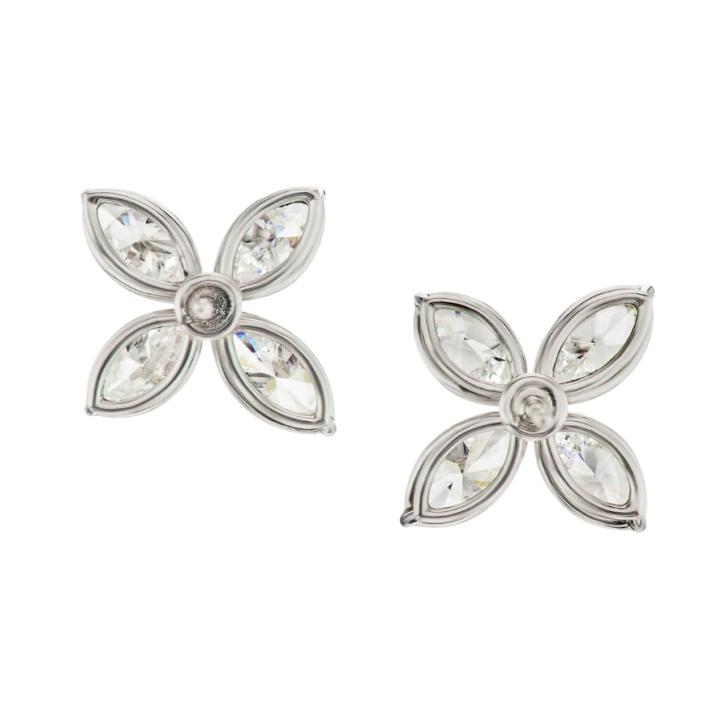 Platinum and Diamond Floral Stud Earrings
