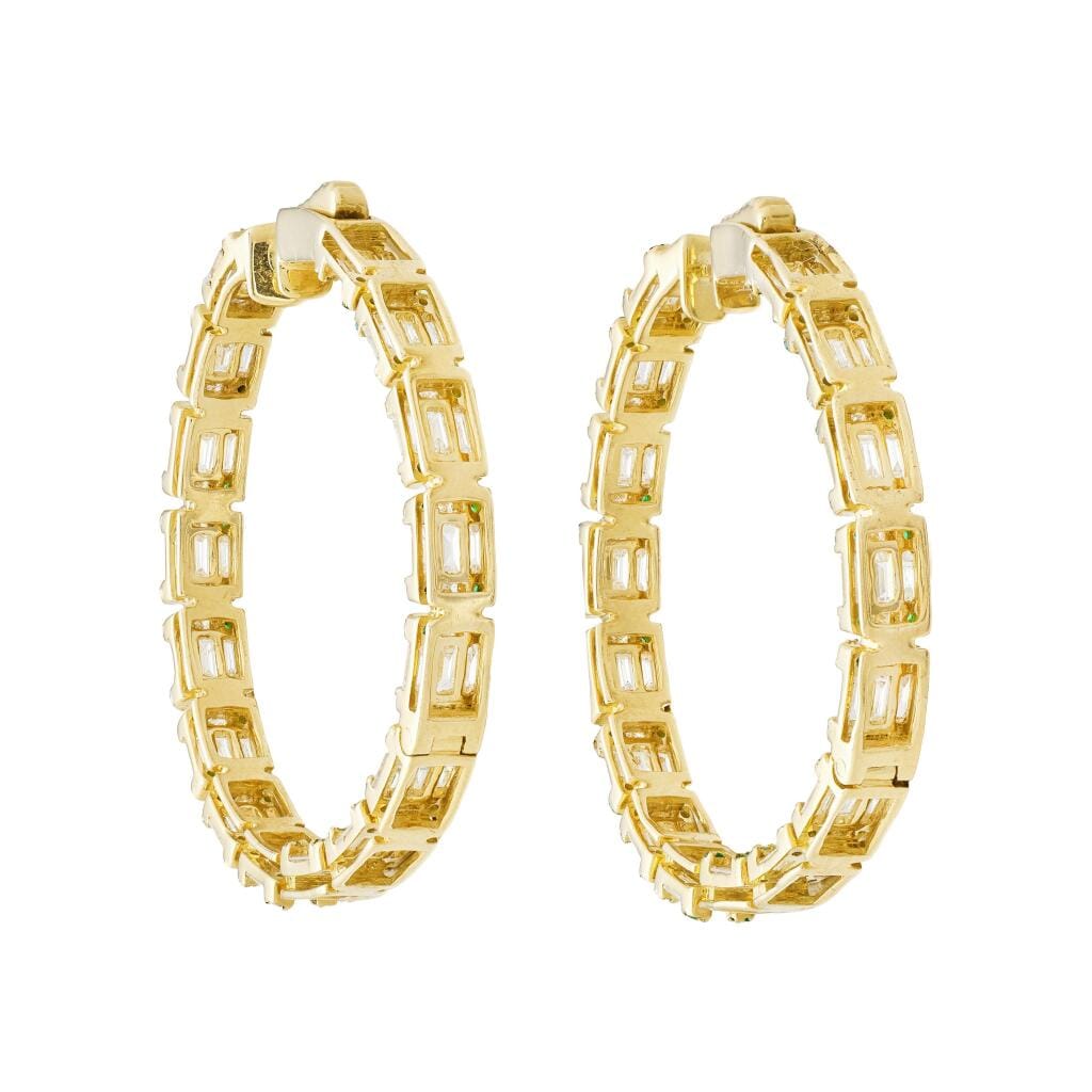 Gold, Diamond and Emerald Hoop Earrings