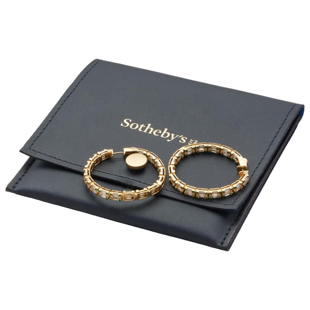 Gold, Diamond and Emerald Hoop Earrings