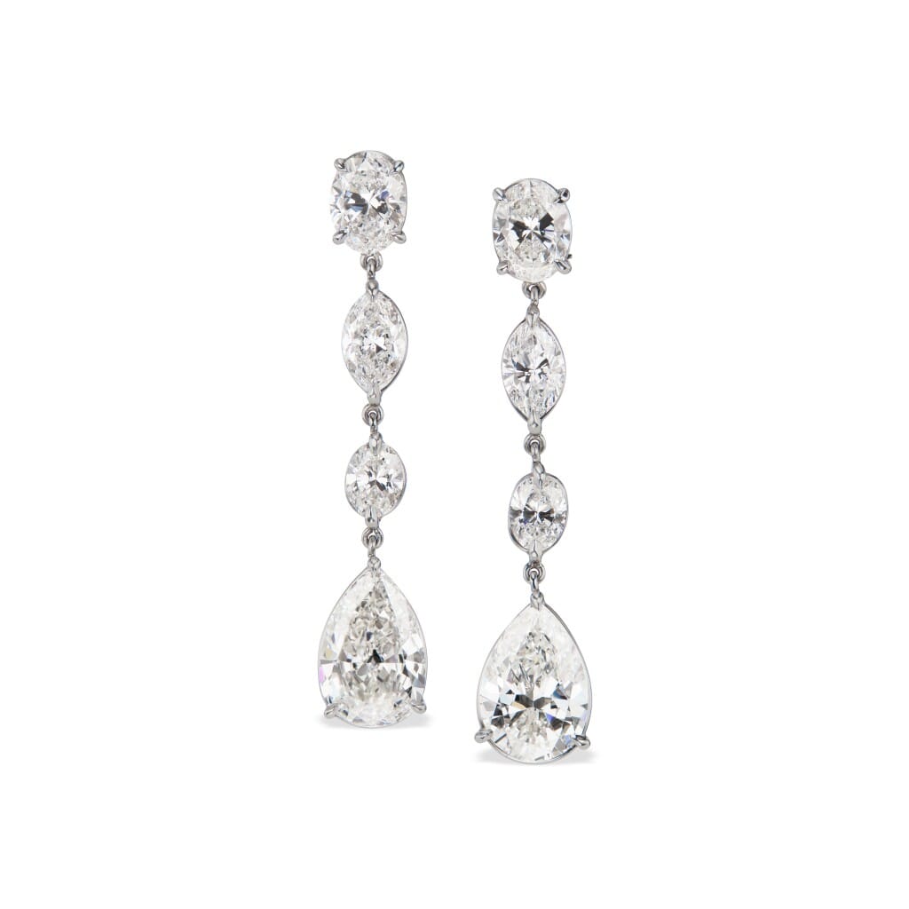 Platinum and 6.81ctw Fancy Cut Diamond Drop Earrings