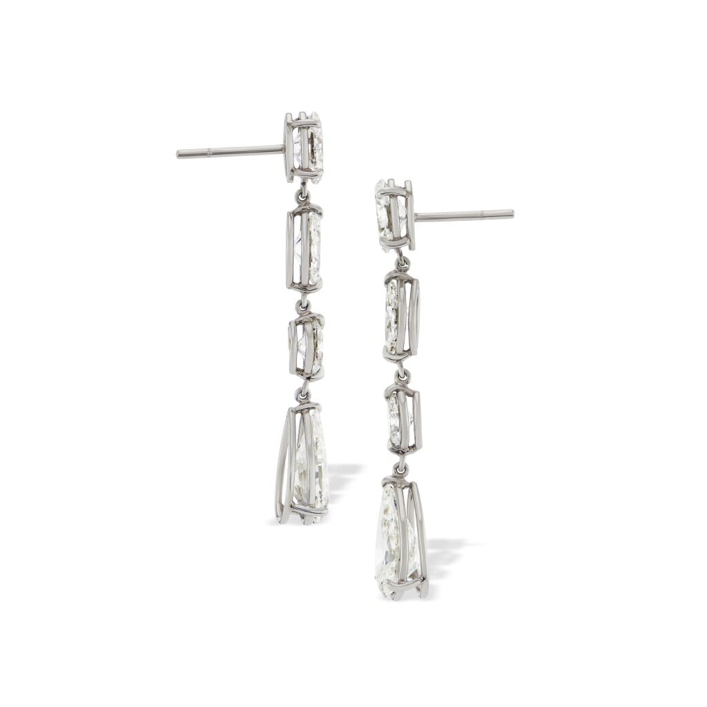 Platinum and 6.81ctw Fancy Cut Diamond Drop Earrings