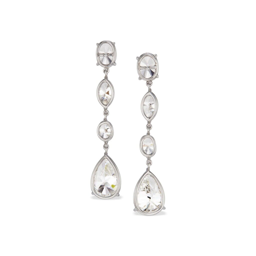 Platinum and 6.81ctw Fancy Cut Diamond Drop Earrings