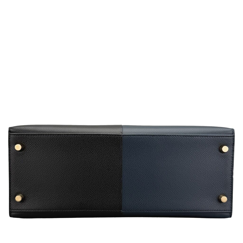 Black, Bleu Indigo and Bleu Frida Tri-Color Epsom Casaque Sellier Kelly 28 Gold Hardware, 2022