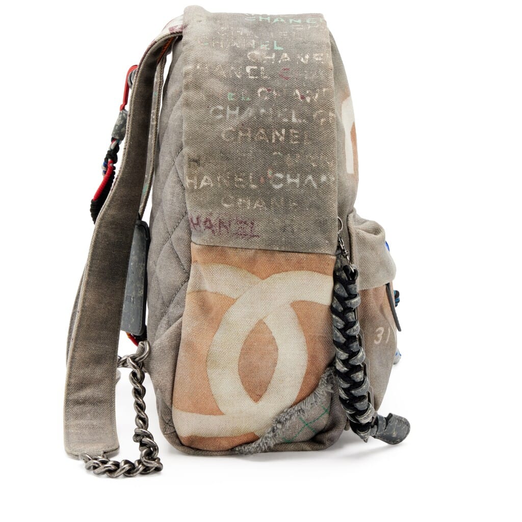 Grey and Multicolor Canvas Small Graffiti Art School Backpack Silver Hardware, 2014