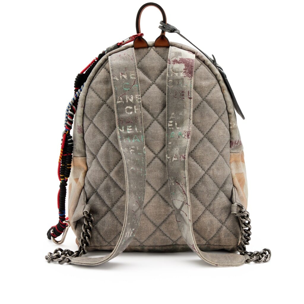 Grey and Multicolor Canvas Small Graffiti Art School Backpack Silver Hardware, 2014