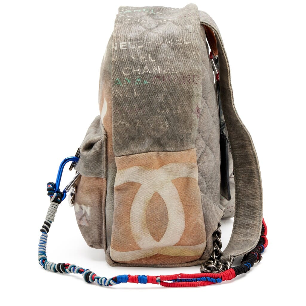 Grey and Multicolor Canvas Small Graffiti Art School Backpack Silver Hardware, 2014