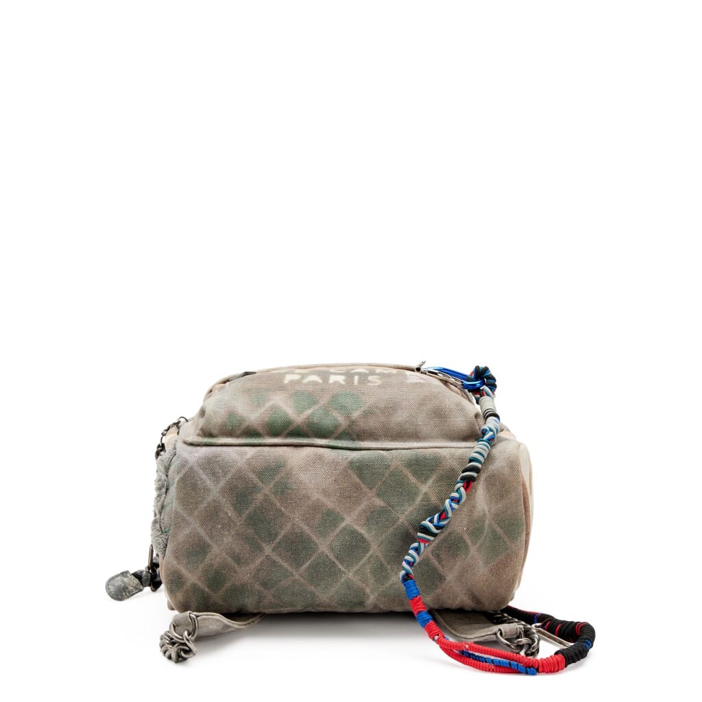 Grey and Multicolor Canvas Small Graffiti Art School Backpack Silver Hardware, 2014