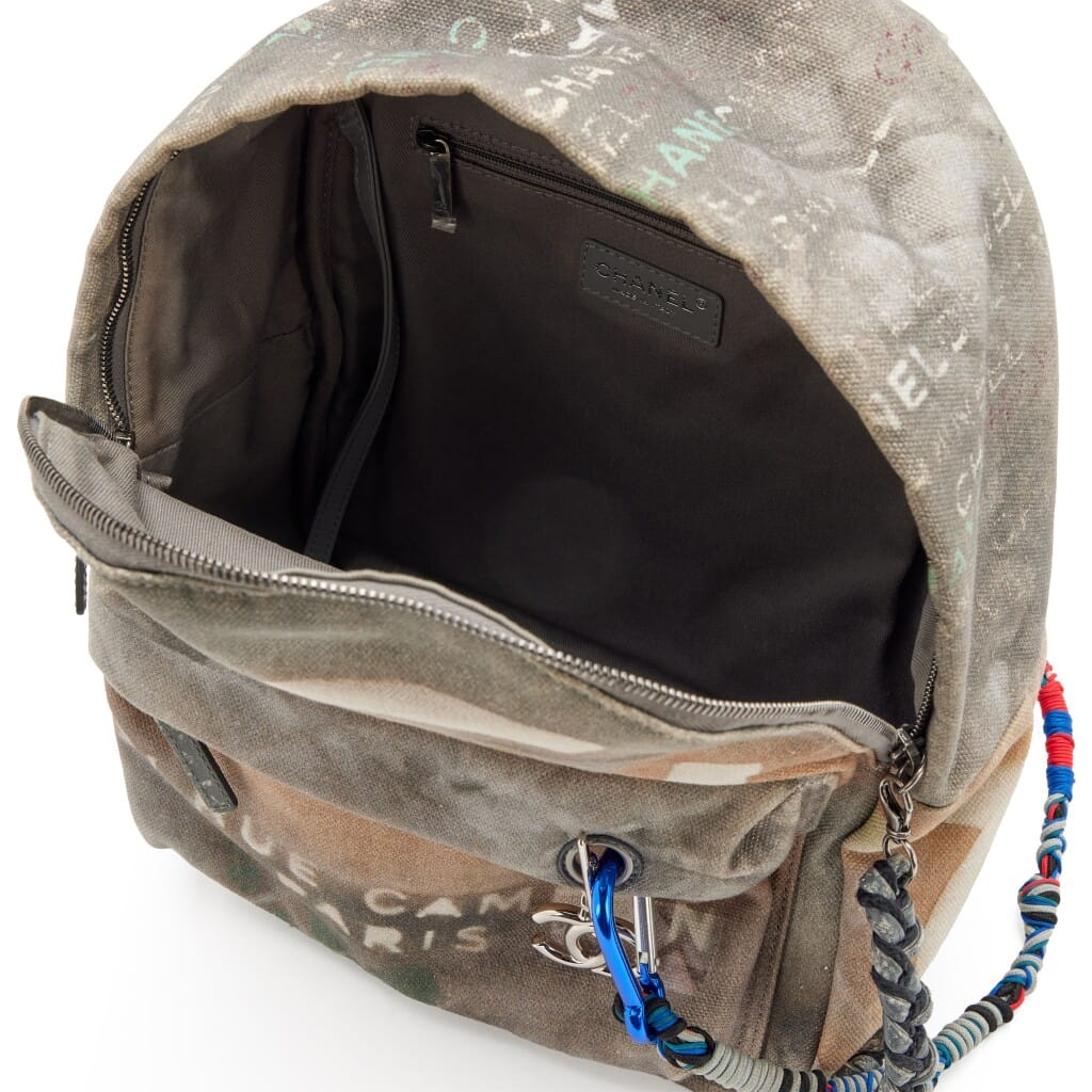 Grey and Multicolor Canvas Small Graffiti Art School Backpack Silver Hardware, 2014