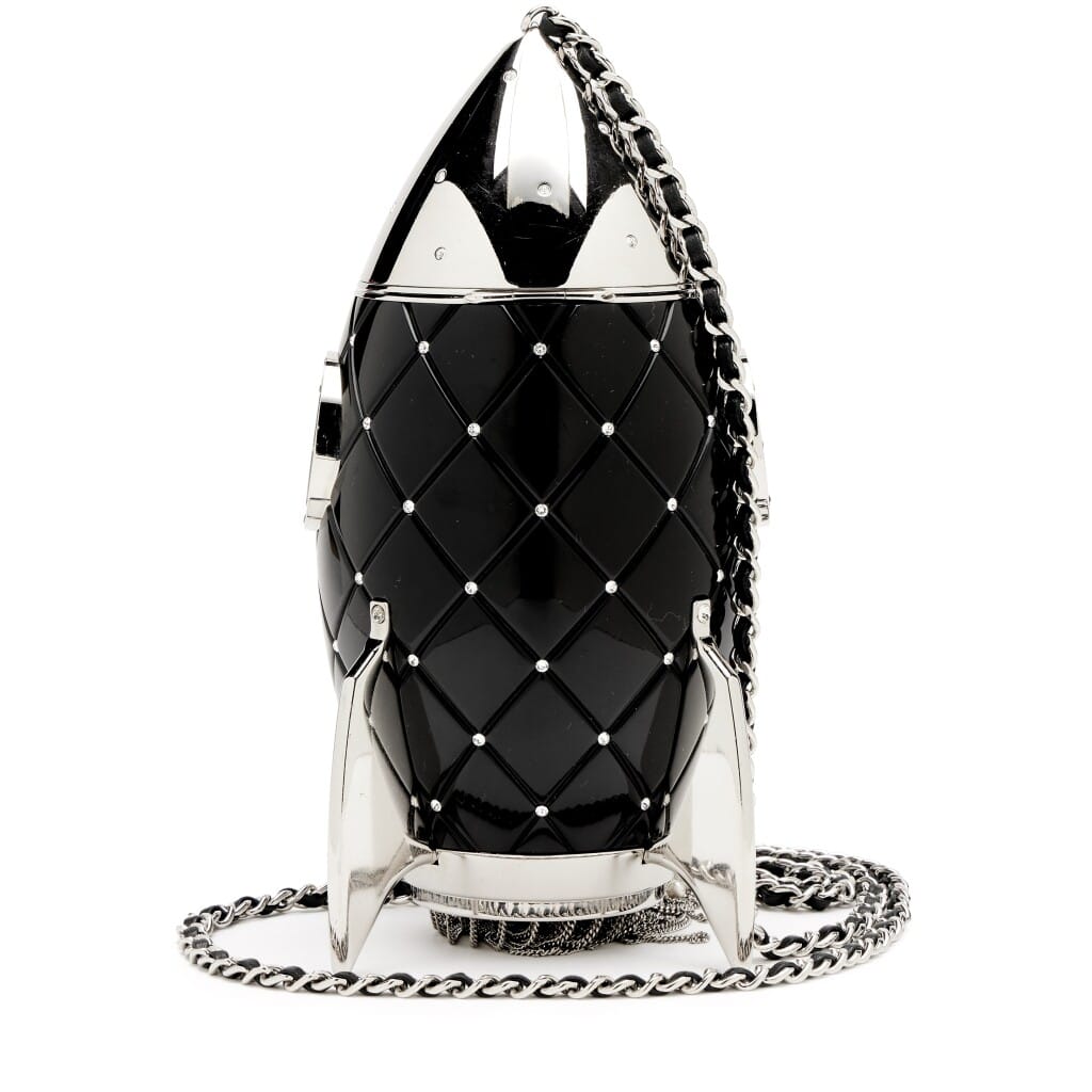 Black Plexiglass and Crystal Rocket Ship Evening Minaudière Bag Silver Hardware, 2017