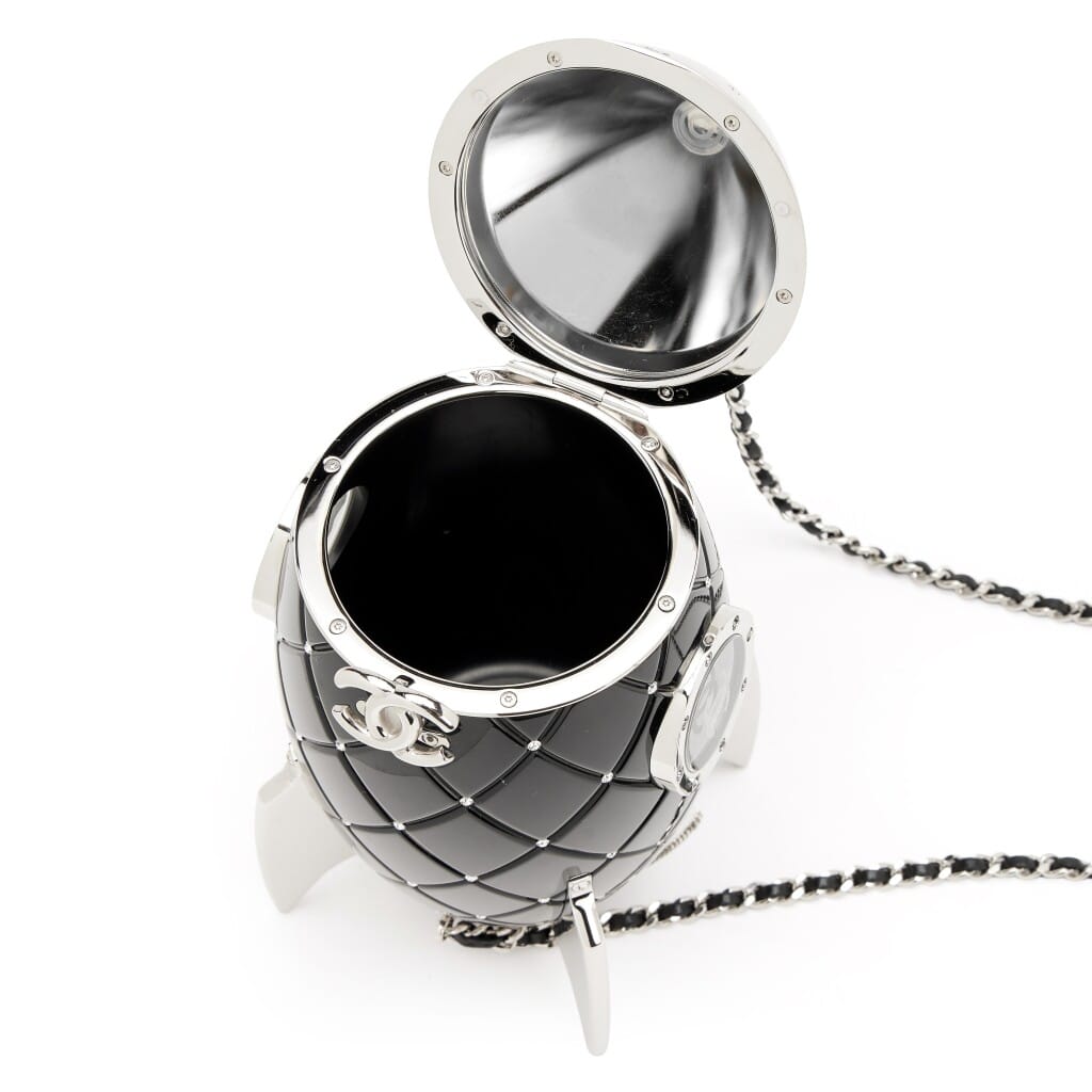 Black Plexiglass and Crystal Rocket Ship Evening Minaudière Bag Silver Hardware, 2017