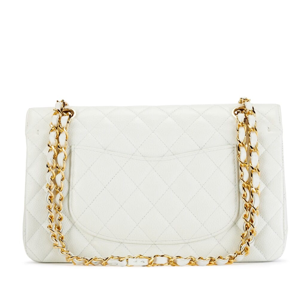 Vintage Icy White Quilted Caviar Medium Classic Double Flap Bag Gold Hardware, 2003-2004
