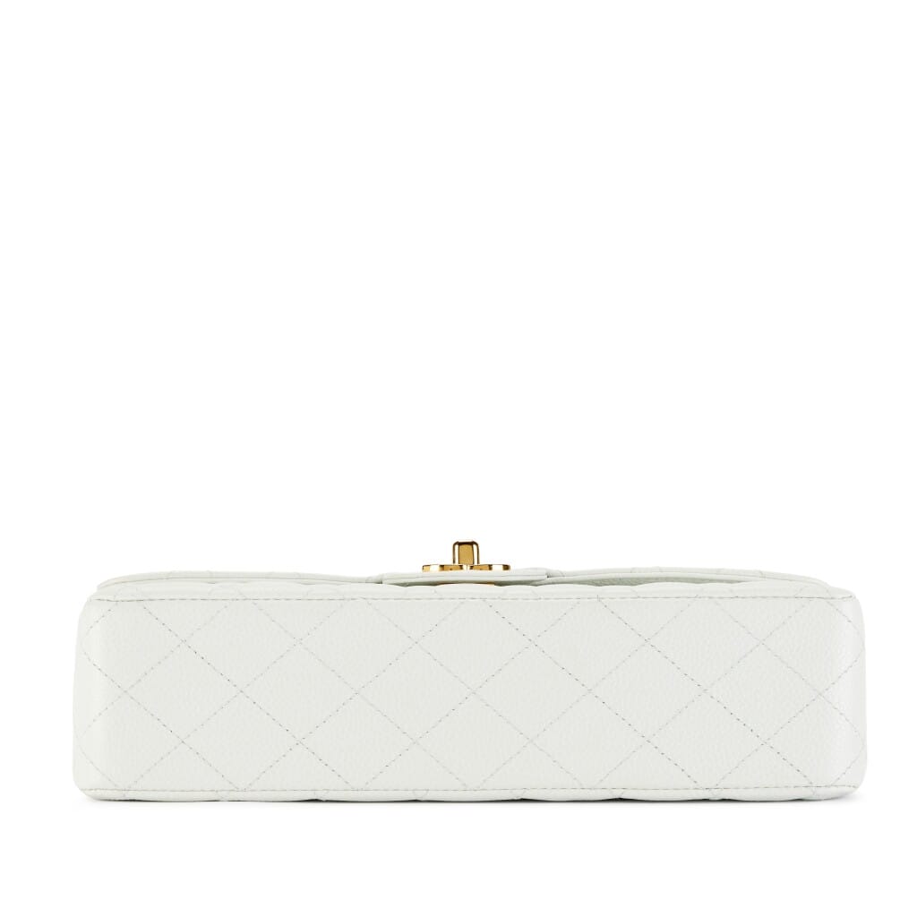 Vintage Icy White Quilted Caviar Medium Classic Double Flap Bag Gold Hardware, 2003-2004