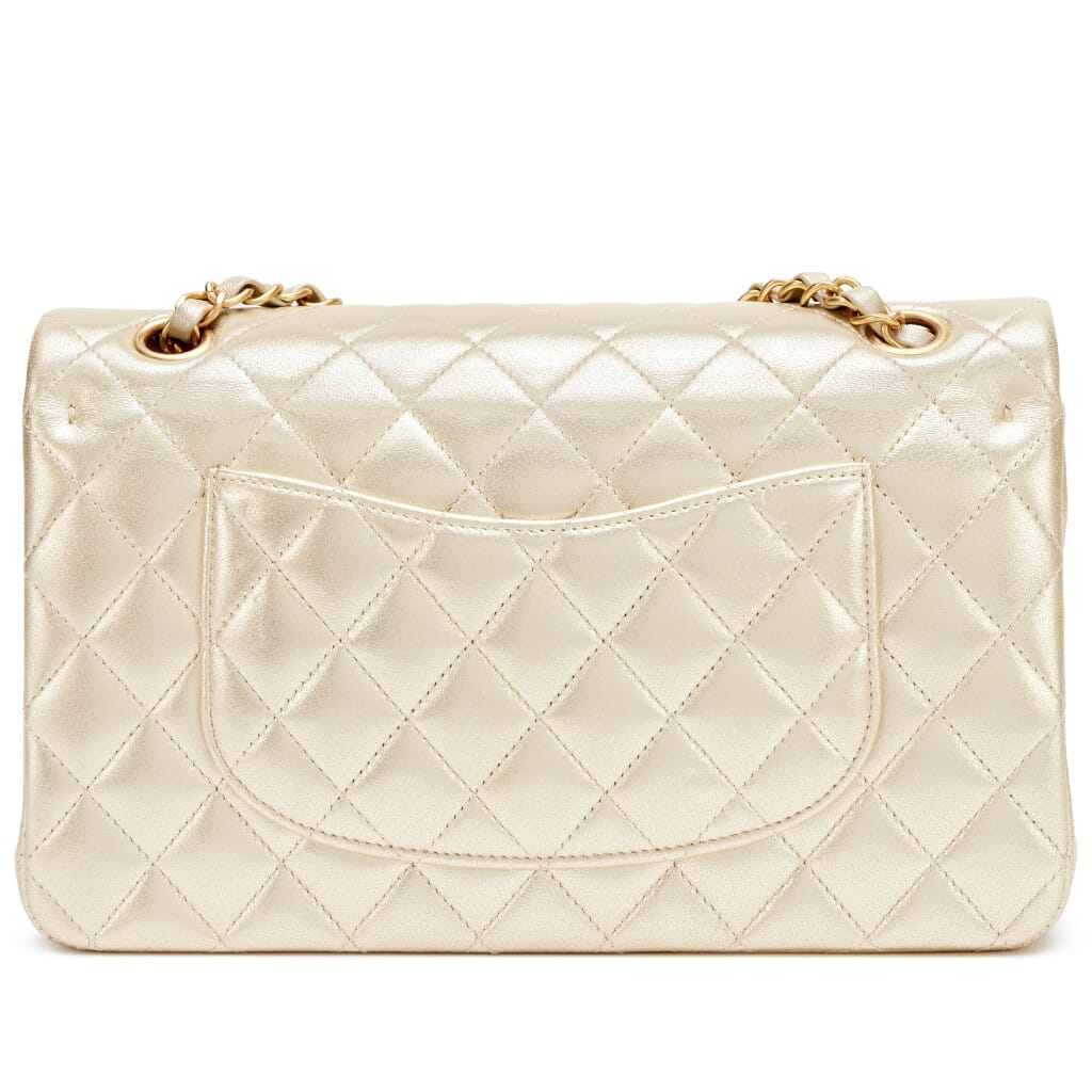 Gold Quilted Metallic Lambskin Medium Classic Double Flap Bag Aged Gold Hardware, 2022