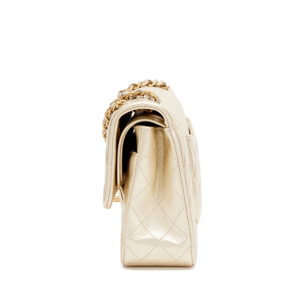 Gold Quilted Metallic Lambskin Medium Classic Double Flap Bag Aged Gold Hardware, 2022