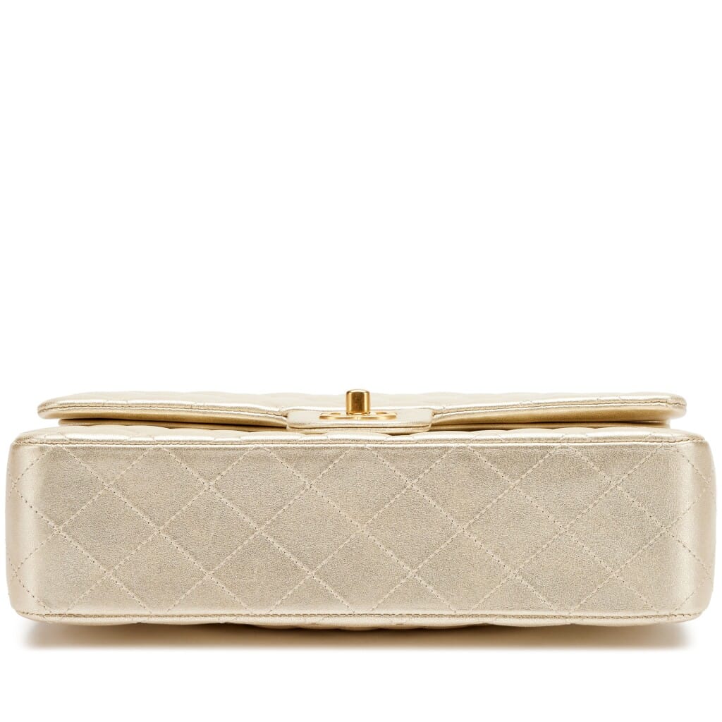 Gold Quilted Metallic Lambskin Medium Classic Double Flap Bag Aged Gold Hardware, 2022