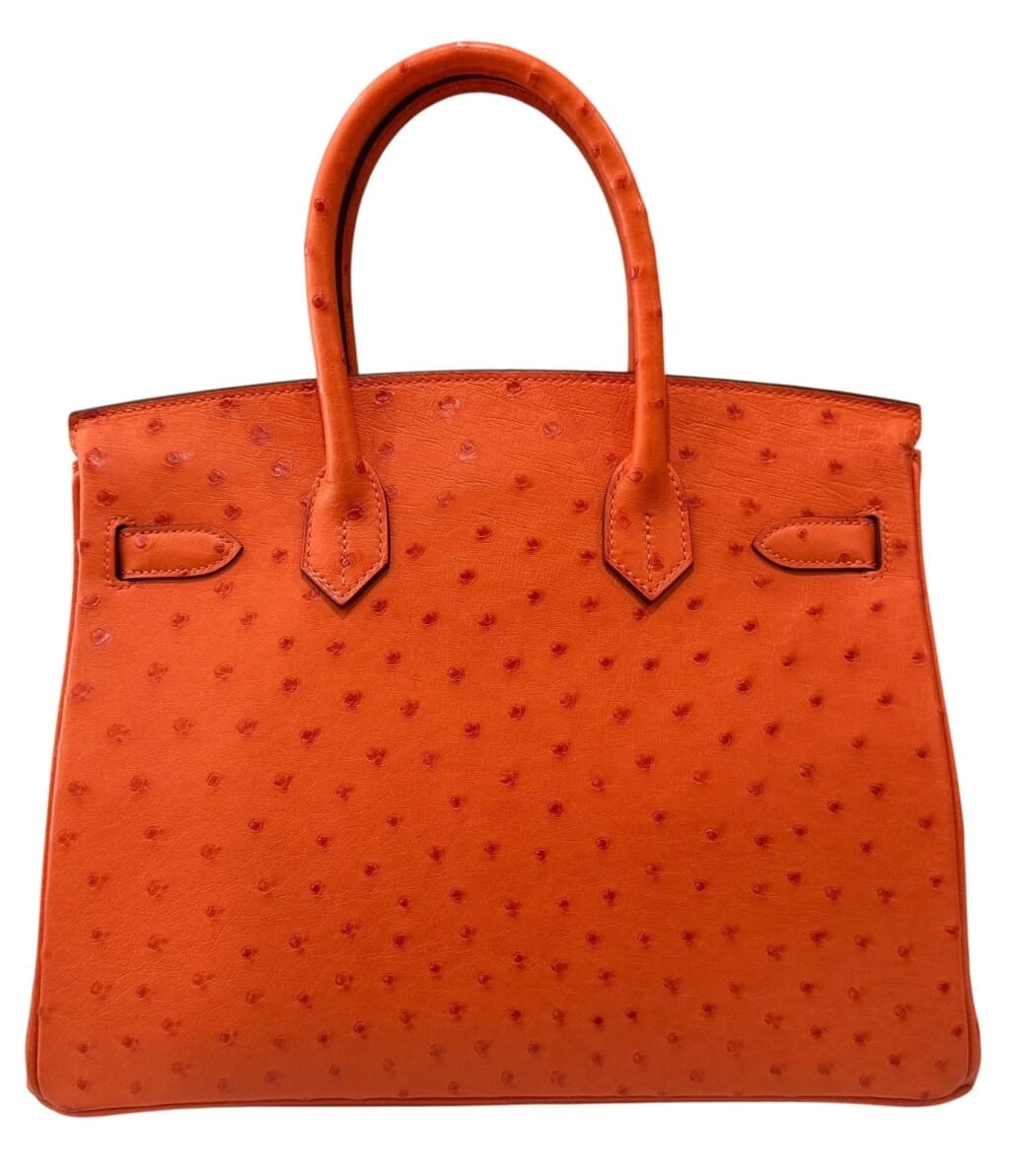 Tangerine Ostrich Birkin 30 Palladium Hardware, 2016