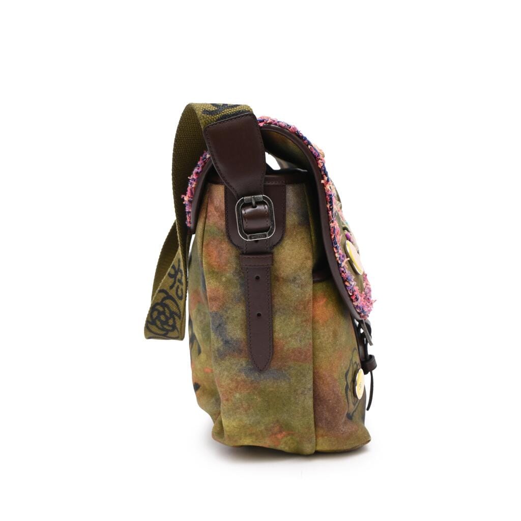 Multicolor Graffiti Tweed and Khaki Toile On The Pavement Large Messenger Bag Ruthenium Hardware, 2015