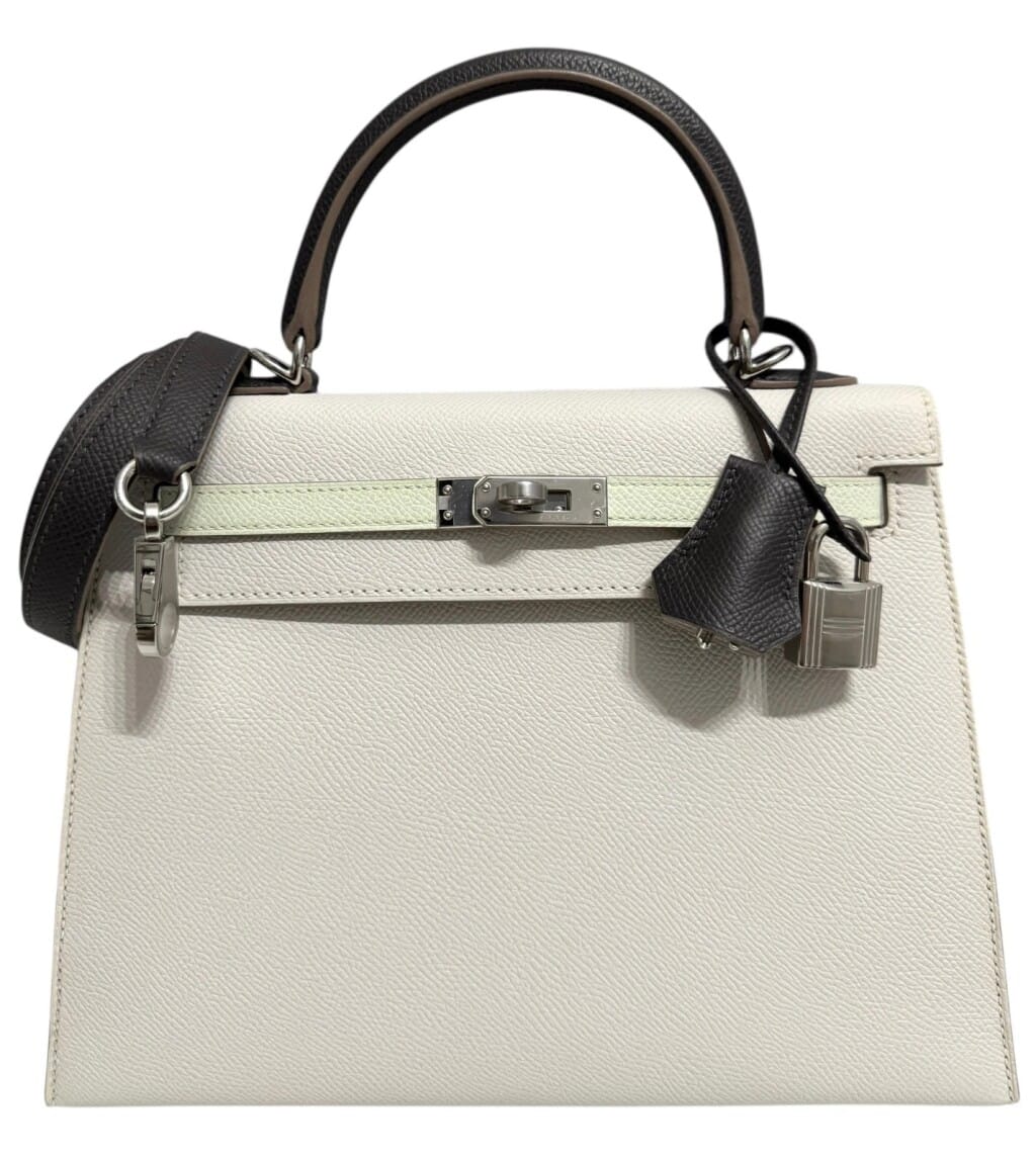 Gris Pale, Vert Fizz, and Graphite Tri-Color Epsom Sellier Kelly 25 Palladium Hardware, 2024