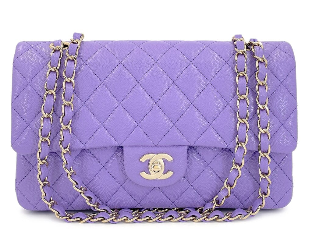Purple Quilted Caviar Medium Classic Double Flap Bag Gold Hardware, 2020