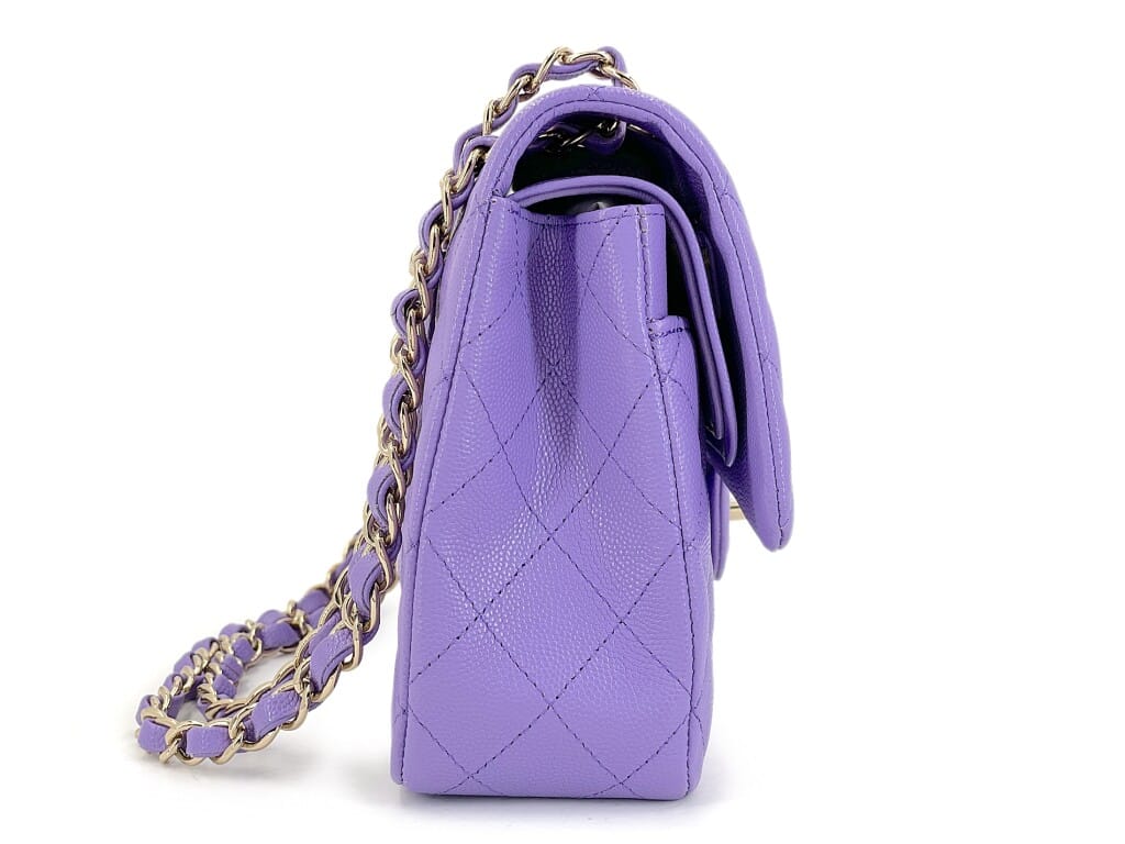 Purple Quilted Caviar Medium Classic Double Flap Bag Gold Hardware, 2020