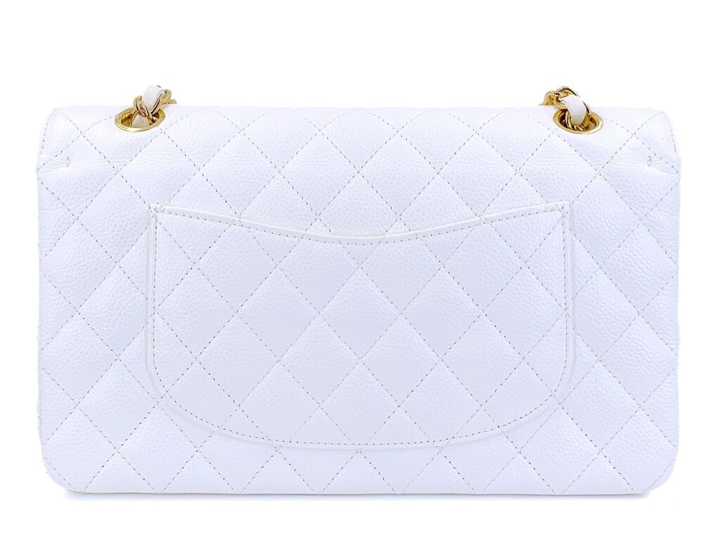 White Quilted Caviar Medium Classic Double Flap Bag Gold Hardware, 2005