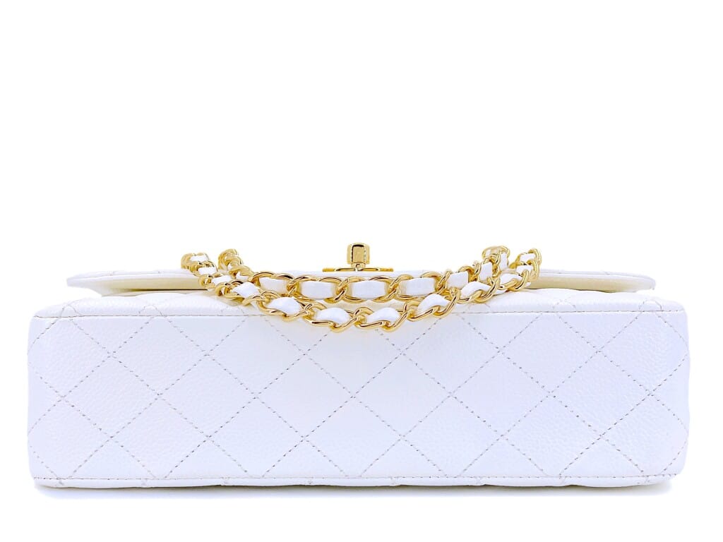 White Quilted Caviar Medium Classic Double Flap Bag Gold Hardware, 2005