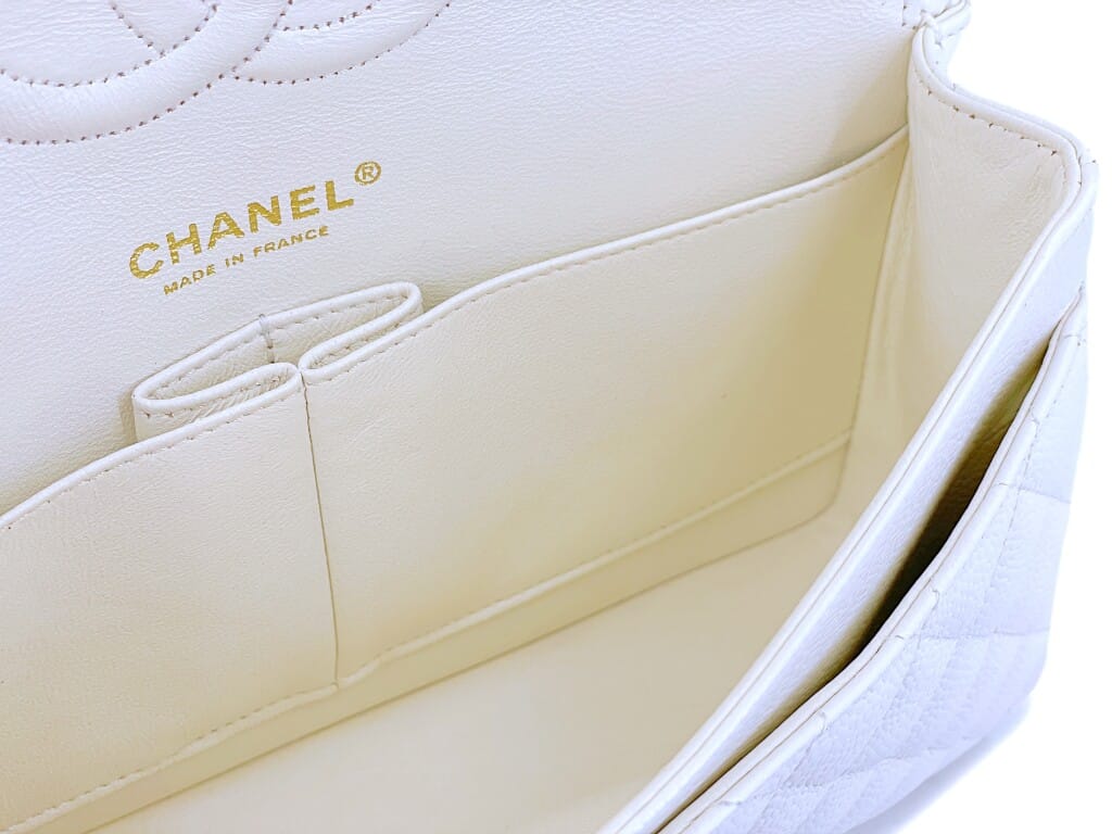 White Quilted Caviar Medium Classic Double Flap Bag Gold Hardware, 2005